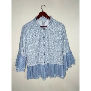 Boho CottageCore Artsy Fairy Peplum Style Top Cotton/Linen Blend Size M Blouse